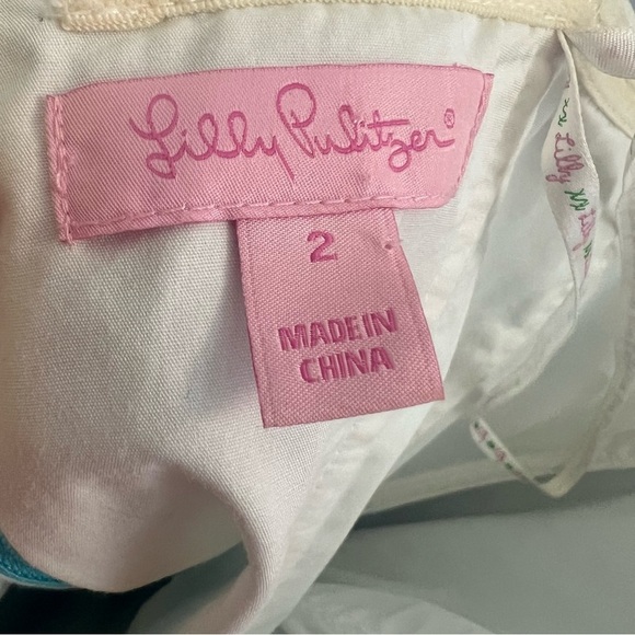 Lilly Pulitzer Bowen Dress Turquoise Coral Embroidered Strapless - Picture 7 of 9